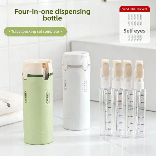4-In-1 Travel Dispenser Bottle for Toiletries Portable Cosmetic Shampoo Storage Lotion Compact Plastic Container Wholesale Easy Press Smooth Flow Bottle